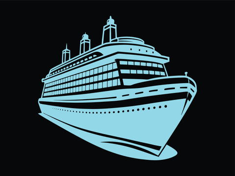recommend clip art: Modern Blue Cruise Liner Illustration on Black Background