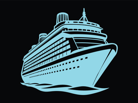 recommend clip art: Modern Blue Cruise Liner Illustration on Black Background