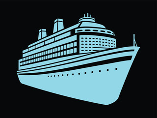 Obraz premium Modern Blue Cruise Liner Illustration on Black Background