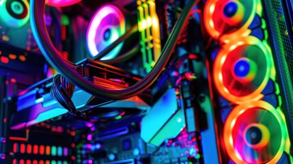 Fototapeta premium Closeup of Colorful RGB Lit PC Components