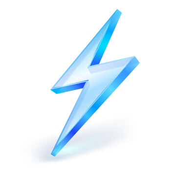 3D lightning bolt glass icon isolated on white background. Realistic vector illustration for graphic design, UI design, flash sale.