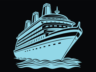 Modern Blue Cruise Liner Illustration with Minimalist Design
