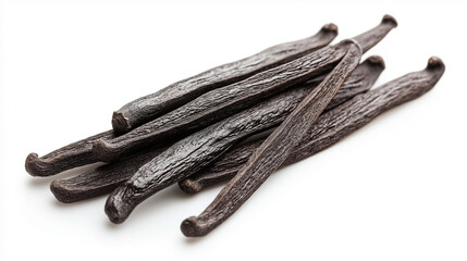 Dry vanilla beans isolated on white background