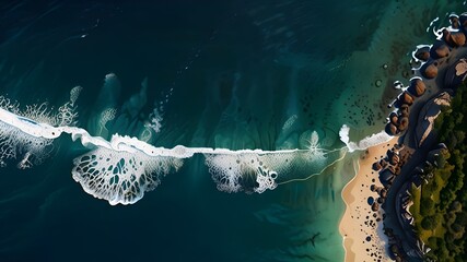 Top down of Indian Ocean and rocky shores. Generative AI

