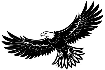 A Bald Eagle black Silhouette Vector, Flying Bald Eagle black and white Silhouette vector isolated on a white background