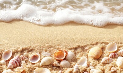 Tropical Paradise Abstract: Vibrant Summer Beach Vacation Concept. Minimalist Ocean and Sky Design with Elegant Sand and Shell Textures. Versatile Marketing Background for Leisure and Holiday Promotio