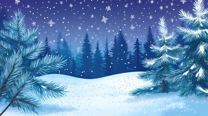 winter night landscape. snowy forest and fir branches