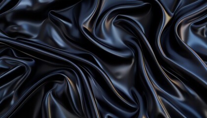 Fototapeta premium Smooth Black Silk Fabric with Gentle Waves, Soft and Shiny Material, Luxury and Elegance, Background with Copy Space