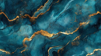 Seamless marble texture in turquoise with gold veins, [Abstract Background Marble], [Vibrant and luxurious]