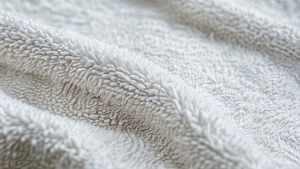 Close-up of a soft, white, fluffy towel with wrinkles.