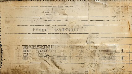 Fototapeta premium Close-up of an old, faded, and worn piece of paper with handwritten numbers and text.