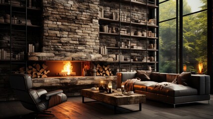 Fireplace area of a beautiful loft
