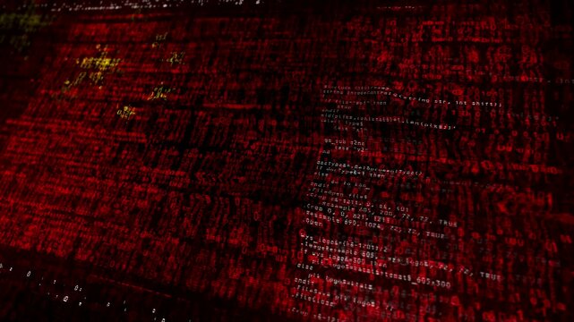 China USA flag waving secure code. Chinese blowing banner cyber security attack and hack concept animation.