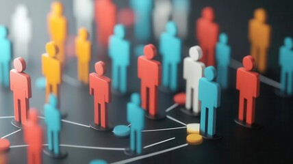 Obraz premium HR data analysis, employee icons and statistical graphs, 3D illustration