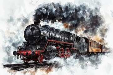 Fototapeta premium Hand drawn steam locomotive sketch. Modern illustration design.
