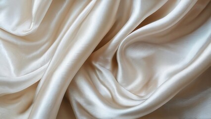 Obraz premium Close-up of smooth, creamy satin fabric with soft, flowing folds and wrinkles.