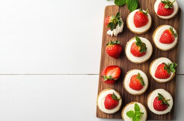 Strawberry Cupcakes on a Wooden Board