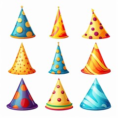 Party hats collections on white background