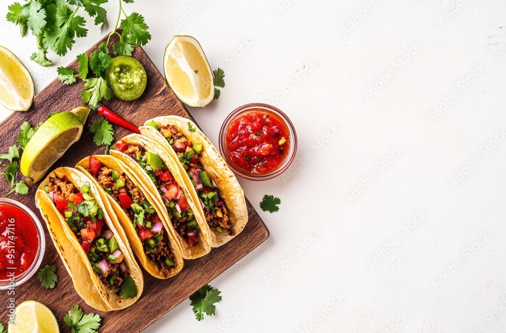 Canvas Prints Mexican Food with Tacos, Salsa, and Lime