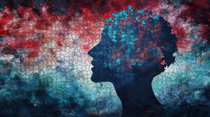 A jigsaw puzzle of human head with pieces representing emotional intelligence and communication skills.
