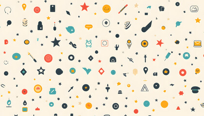 Obraz premium Repeating small icons, like stars, dots, or simple symbols, evenly spaced on a neutral background for a subtle pattern.