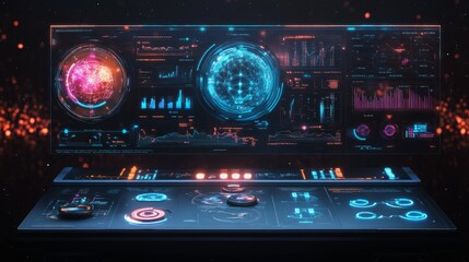 Futuristic Holographic User Interface with Glowing Elements and Data Visualizations
