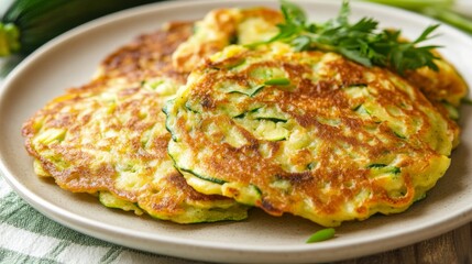 Vegetarian cuisine: Vegetarian zucchini pancakes. 