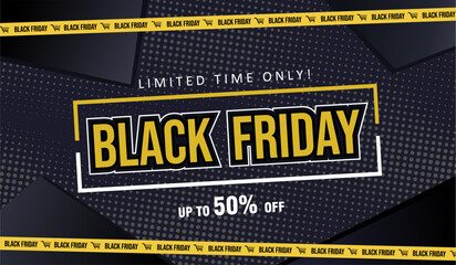 Simple modern black friday 2024 promotion sale banner layout design with yellow police line design. 