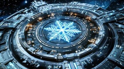 Fototapeta premium Futuristic Snowflake in a Circular Structure