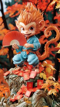 Monkey King with Fan and Red Envelopes