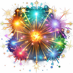 Naklejka premium Colorful Fireworks with Star-Shaped Light Effects, No Background. Perfect for: New Year's Eve, Independence Day, Worldwide