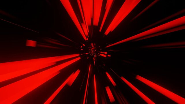 moving forward through a dark tunnel with red glowing stripes. looped animated background. 3d render endless animation
