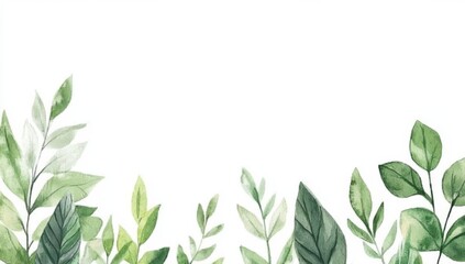 Fototapeta premium Decorative watercolor card design with leaves background and floral elements. An illustration of botanicals in watercolor in a vintage template with herbal elements.