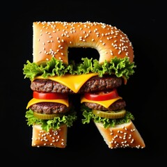 Alphabet R, Letters made from hamburger. Generative AI