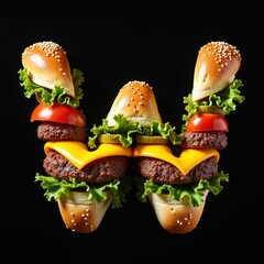 Alphabet W, Letters made from hamburger. Generative AI