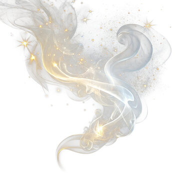Swirl of White Smoke with Faint Golden Sparkles, No Background. Perfect for: Christmas, Worldwide