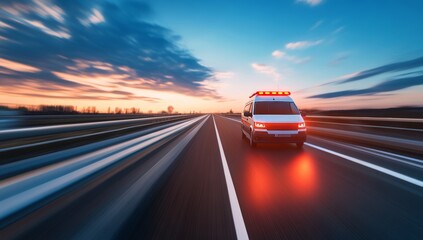 Naklejka premium An Ambulance Driving at High Speed on the Highway with a Blurred Background