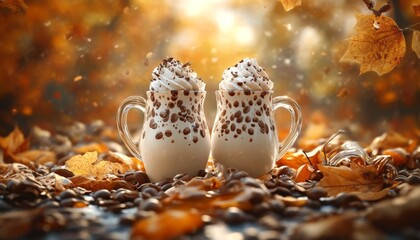 Creative Beverage Fusion: Elegant Coffee and Milk Abstract in Transparent Glass. Minimalist Composition for Cafe Marketing, Menu Design, and Seasonal Promotions. Versatile Graphic Template with Stylis