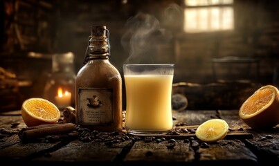 Creative Beverage Fusion: Elegant Coffee and Milk Abstract in Transparent Glass. Minimalist Composition for Cafe Marketing, Menu Design, and Seasonal Promotions. Versatile Graphic Template with Stylis