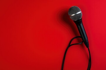 Black Microphone on Red Background