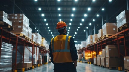 Early morning warehouse shift with workers preparing shipments under bright overhead lights, showcasing a productive and orderly work environment