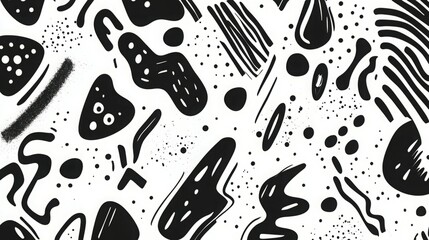 Abstract black and white pattern with hand-drawn shapes.