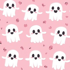 Obraz premium Gothic pink pastel cute cartoon ghosts pattern background vector presentation design template for your project, business, or branding, cute Halloween ghost theme