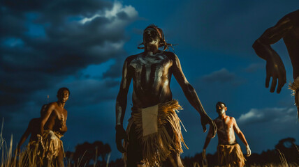 Cinematic Aboriginal Dance Under Night Sky: Cultural Heritage and Storytelling. Generative AI