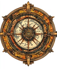 Obraz premium A detailed vintage compass design with a map, showcasing navigation and exploration themes.