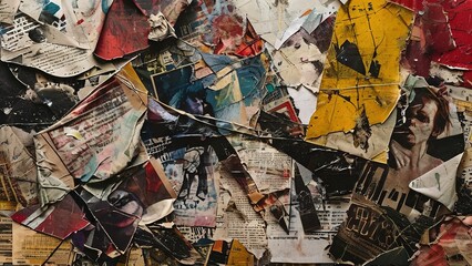 Fototapeta premium A wall covered in torn, colorful, and faded posters.
