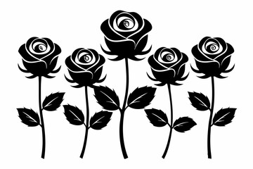 Rose silhouette set of decorative leaves. Flower vector illustration