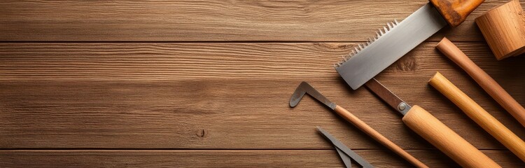 A Collection of Traditional Carpentry Tools on an Old Wooden Table
