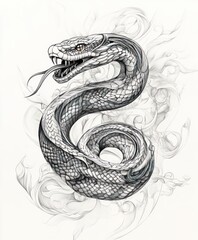 Fototapeta premium A detailed illustration of a serpent with intricate scales and swirling smoke.