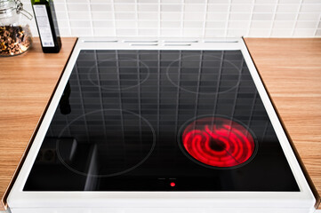 Electic ceramic stove. Glass induction stovetop. Hob, cooker and cooktop for cooking. Kitchen...